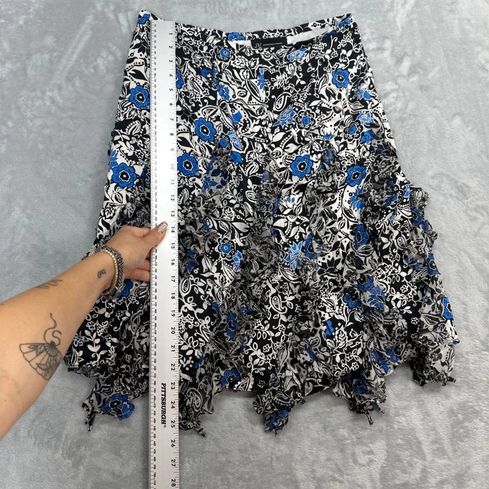 INC International Concepts Silk Floral Ruffle Handkerchief Hem Midi Skirt Blue 6 - Picture 3 of 5